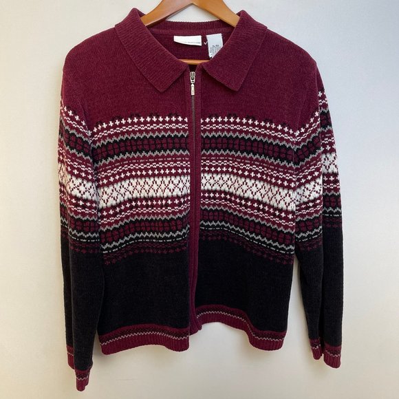 Croft & Barrow Womens Full Zip Cardigan Sweater Size XL Red Nordic Long Sleeve - Picture 1 of 6
